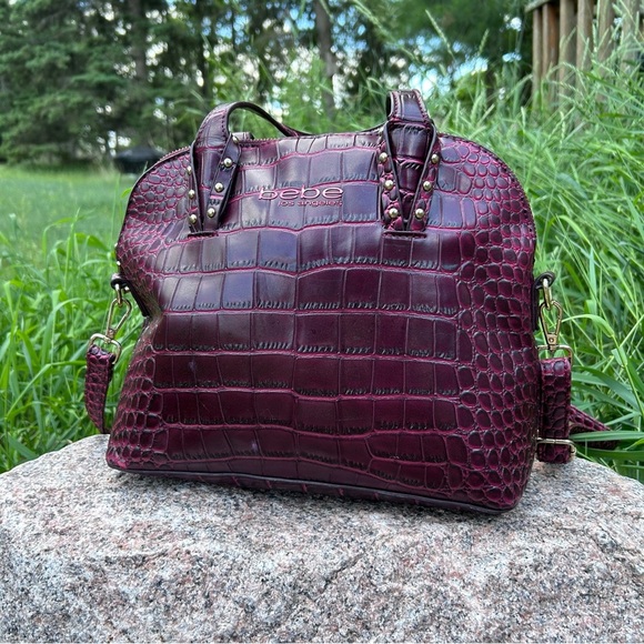 Bebe Croc Embossed Faux Leather Shoulder Bag Burgundy Red Y2K Tote vegan - Picture 1 of 17
